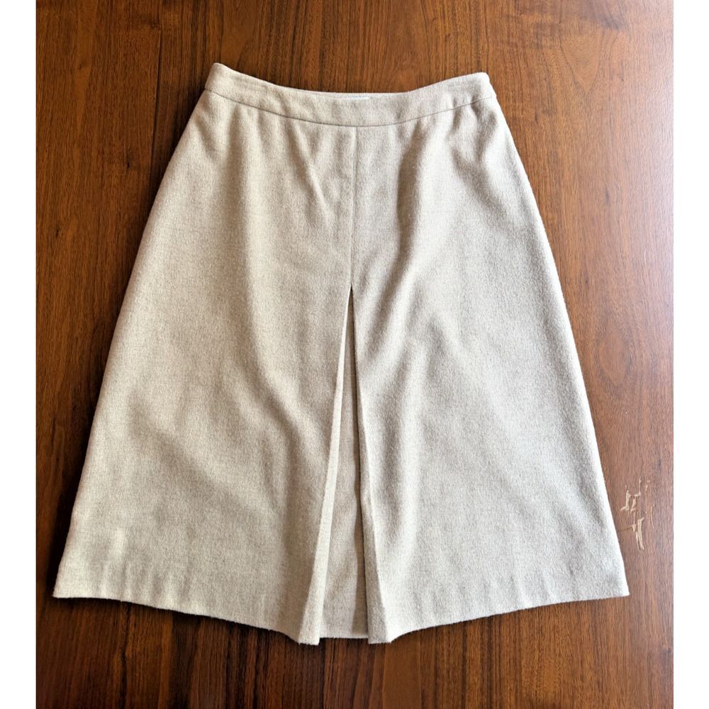 Vintage Bloomingdale's Women's Wool Blend Tan Front Pleat A-Line Skirt - Size 6